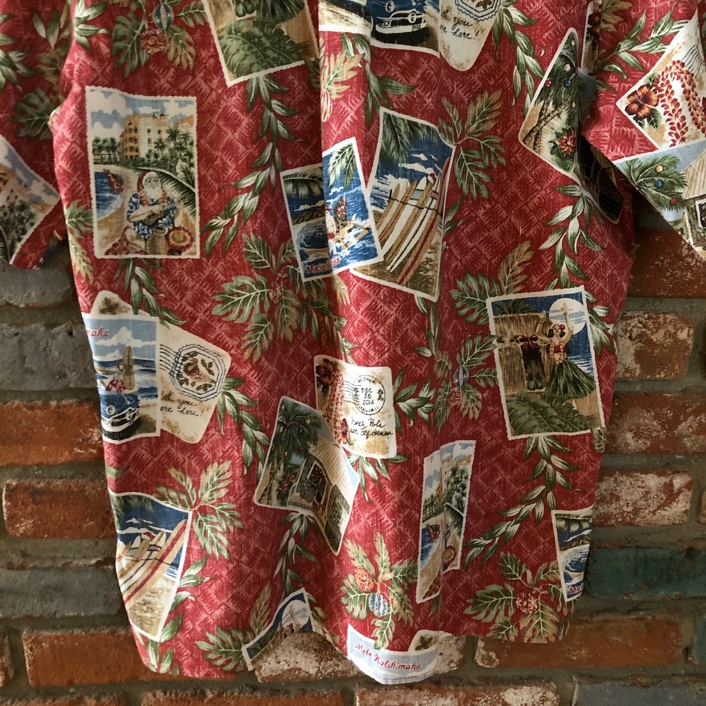 Reyn Spooner Mele Kalimaka Aloha Christmas Holiday Santa Postcard Hawaiian Shirt - Picture 8 of 11